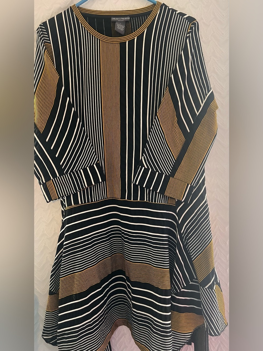 Chelsea & Theodore Asymmetric Mixed Striped Knit Dress Size L